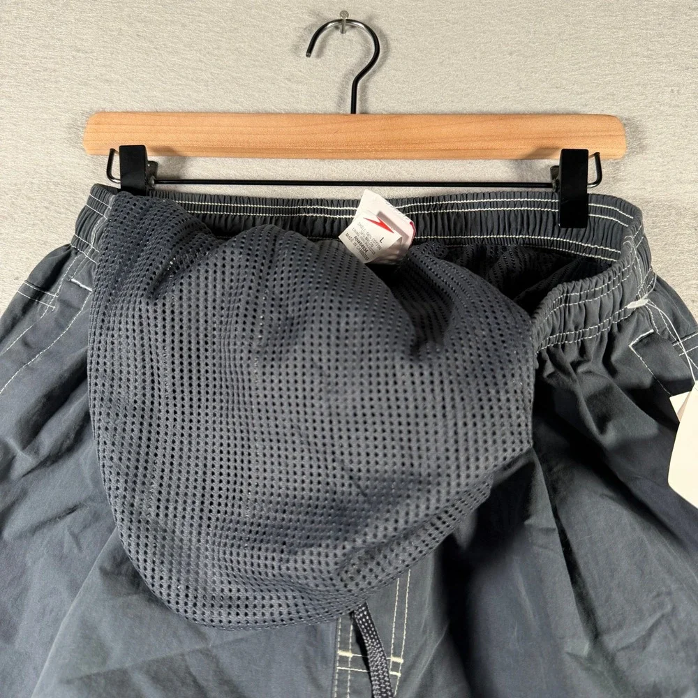 Speedo Mens Beach Bungalow Swim Trunks‎ Gray Cargo Board Shorts 732730 NWT L